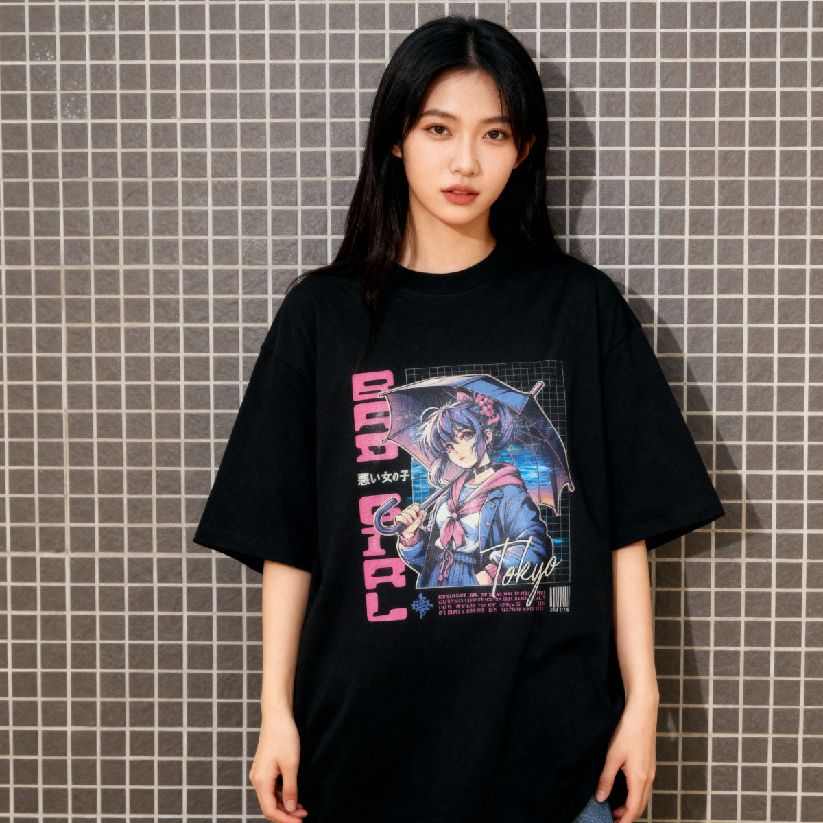 Synthwave Clothing – Anime Girl Umbrella Tee
