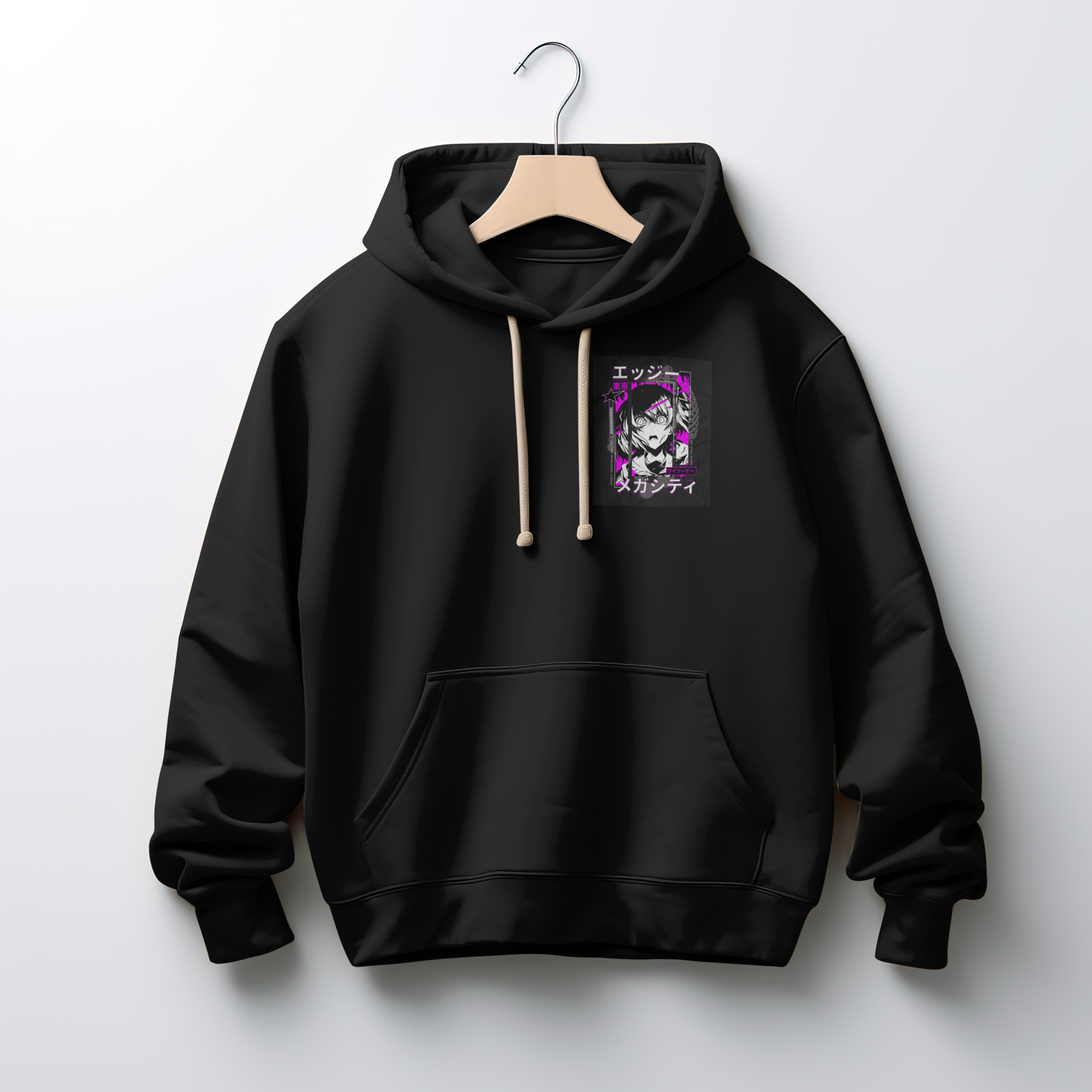 SYNTHWAVE CLOTHING Unisex Hoodie – Black, Soft Cotton-Polyester Blend, Double Lined Hood