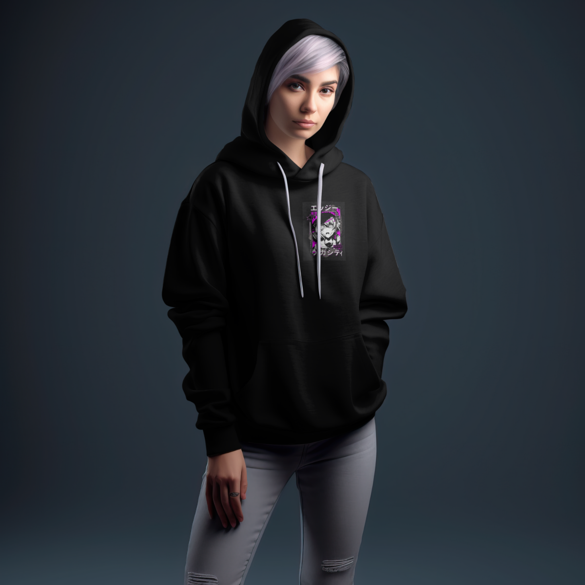 SYNTHWAVE CLOTHING Unisex Hoodie – Black, Soft Cotton-Polyester Blend, Double Lined Hood
