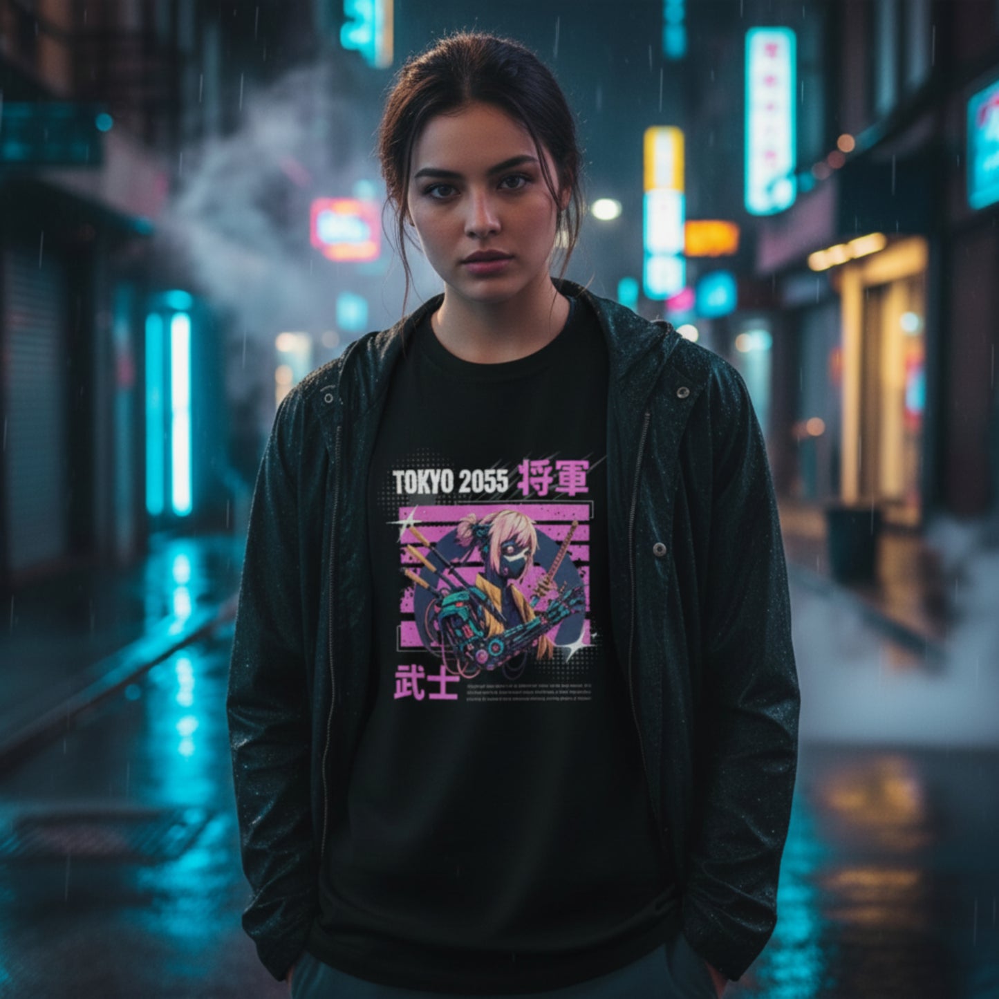 Cyborg Girl Anime T-Shirt – Future Tokyo 2055 Design, Soft & Eco-Friendly