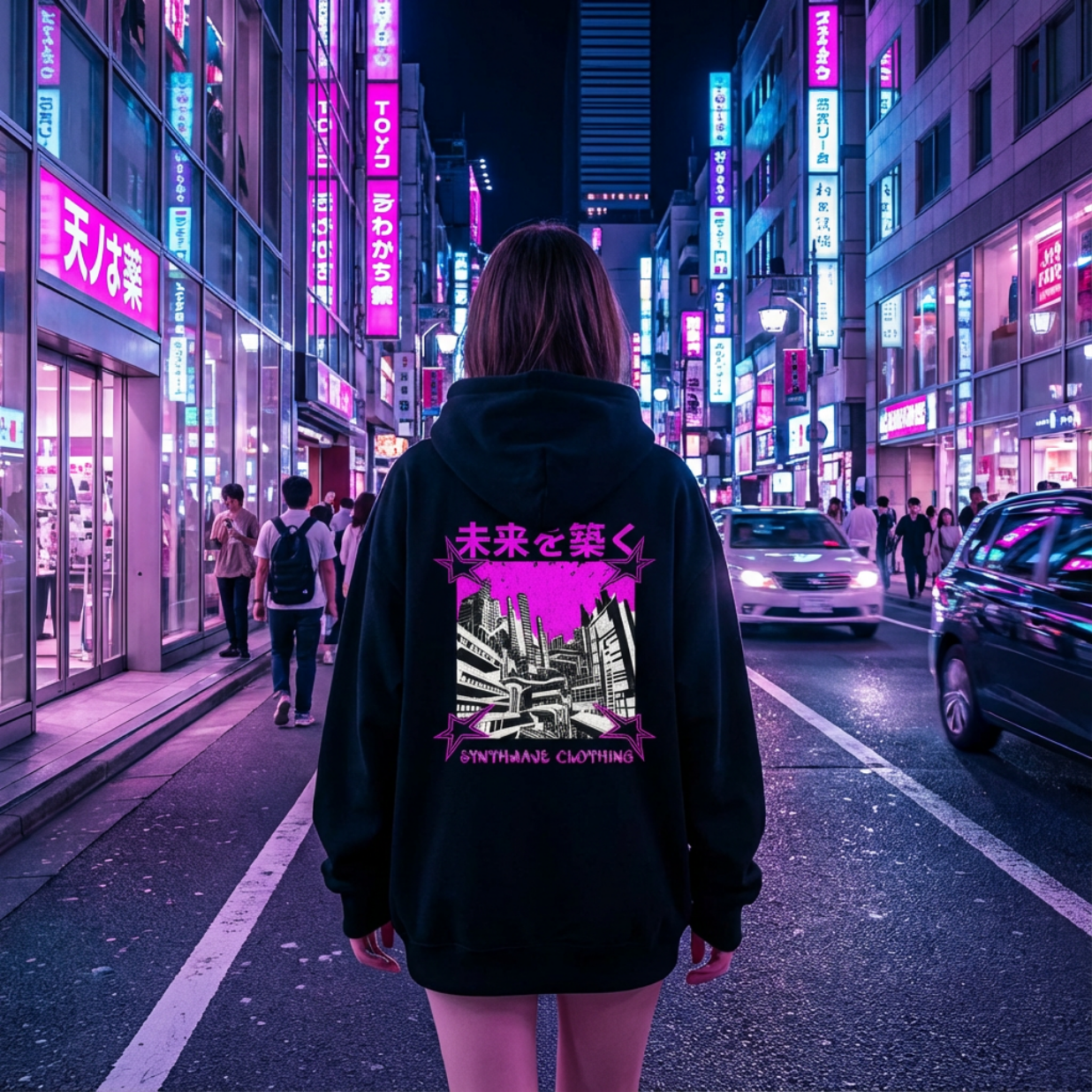 SYNTHWAVE CLOTHING Unisex Hoodie – Black, Soft Cotton-Polyester Blend, Double Lined Hood