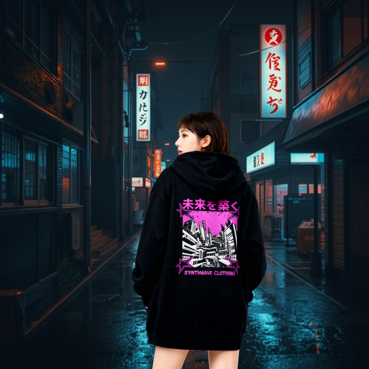 SYNTHWAVE CLOTHING Unisex Hoodie – Black, Soft Cotton-Polyester Blend, Double Lined Hood